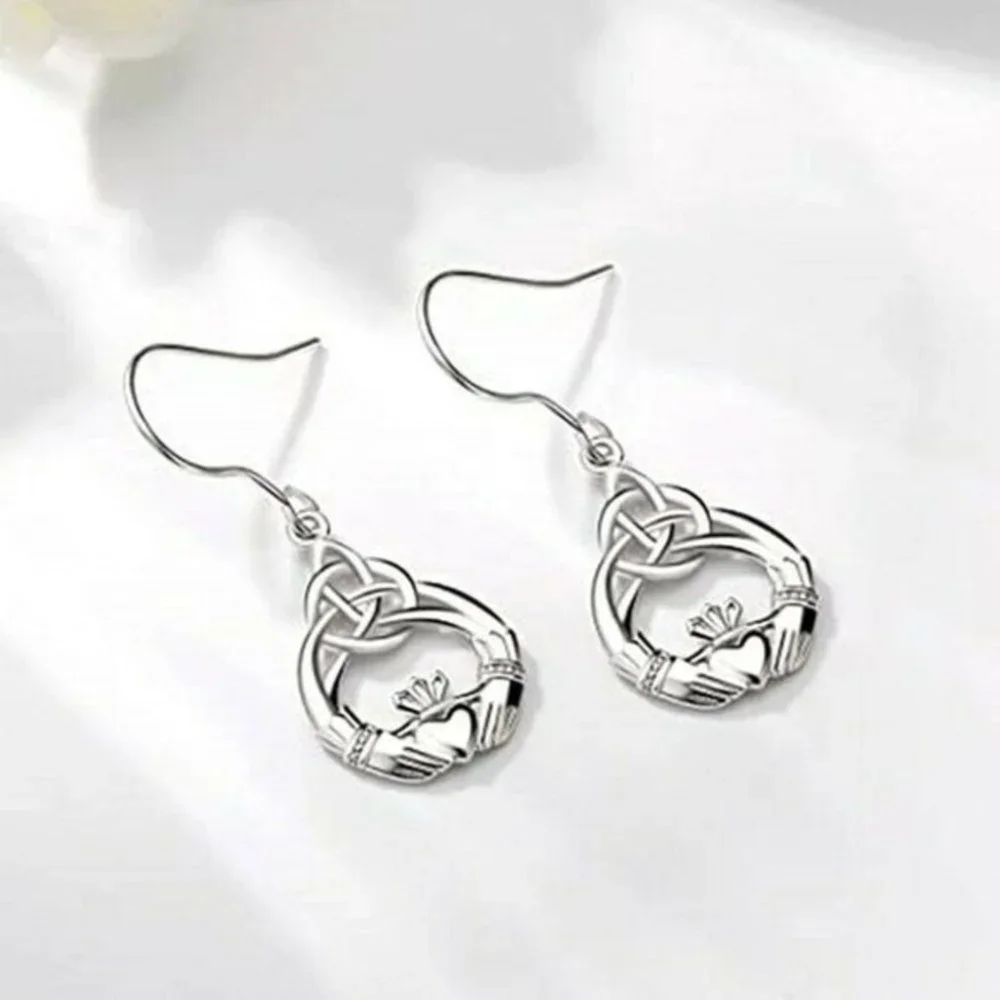 New 925 Silver Filled Small Claddagh Drop Earrings - Picture 3 of 4